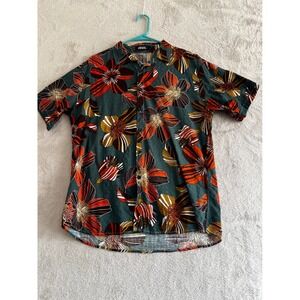 JOGAL Mens Floral Button Down Shirt Short Sleeve Tropical Hawiian Large